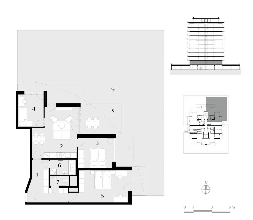 Půdorys bytu 4+kk, 91,9 m², 1. podlaží v rezidenci Zanzara - jednotka 1.V1.B