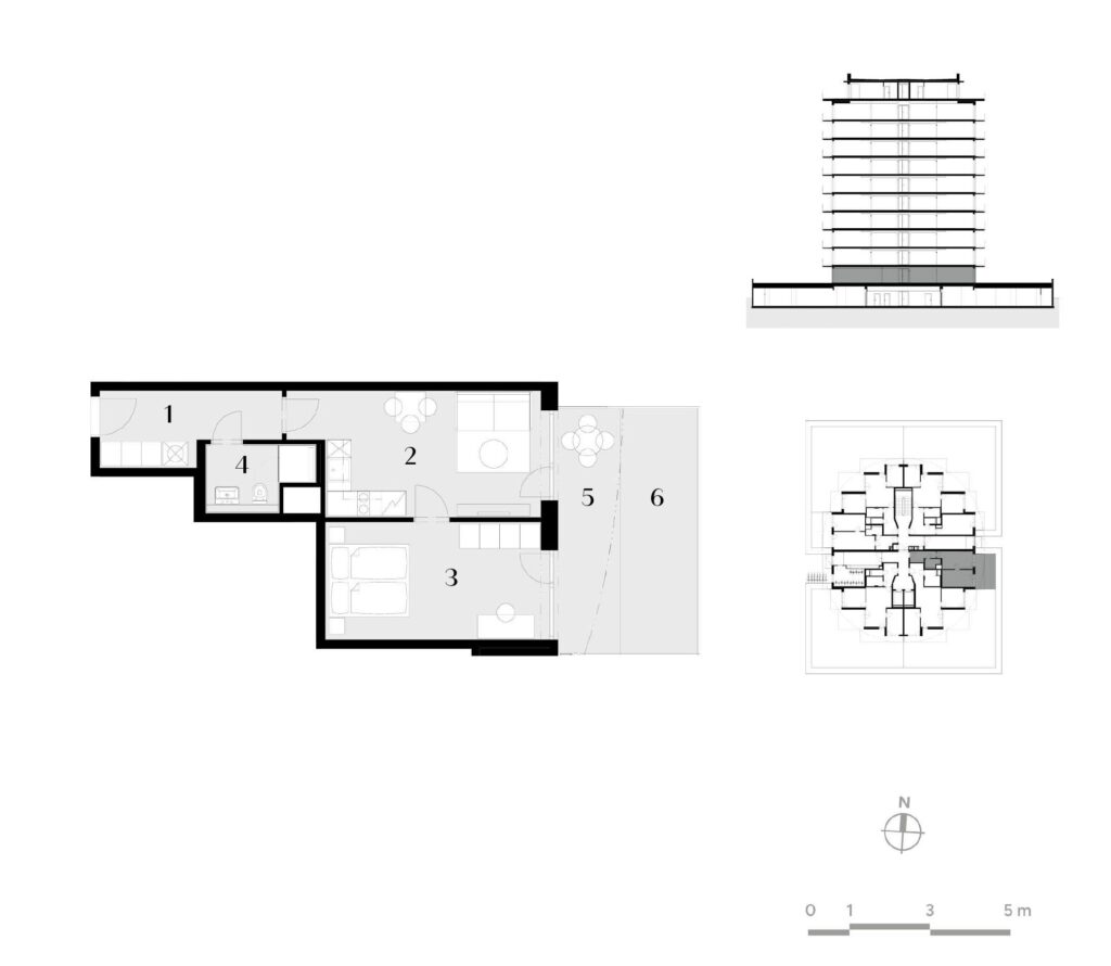 Půdorys bytu 2+kk, 47,3 m², 1. podlaží v rezidenci Zanzara - jednotka 1.V3.B