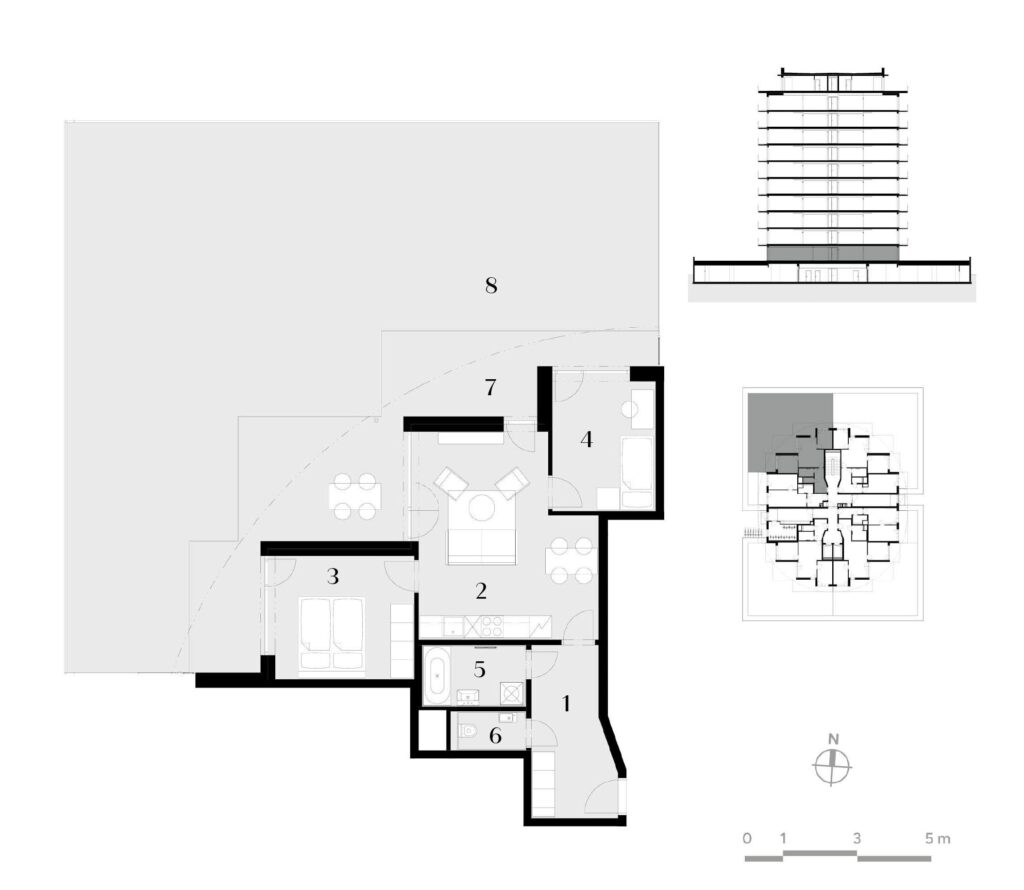 Půdorys bytu 3+kk, 66,5 m², 1. podlaží v rezidenci Zanzara - jednotka 1.Z1.B