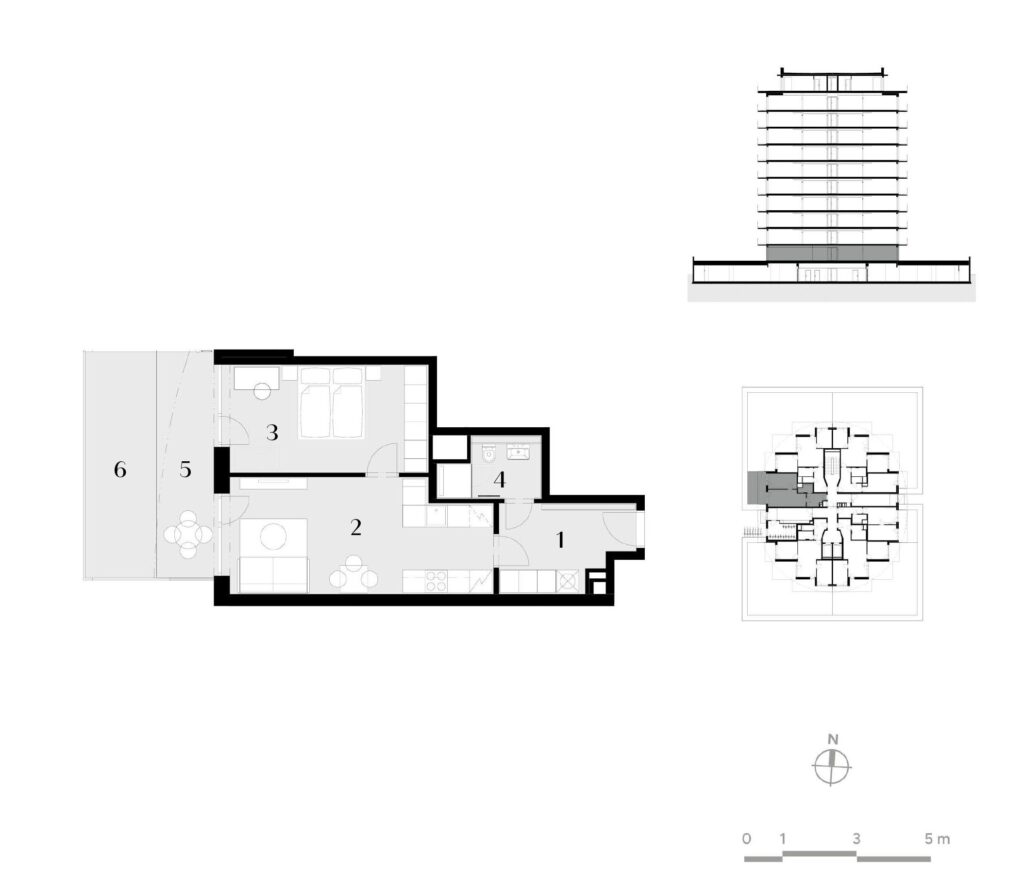 Půdorys bytu 2+kk, 51,1 m², 1. podlaží v rezidenci Zanzara - jednotka 1.Z2.B