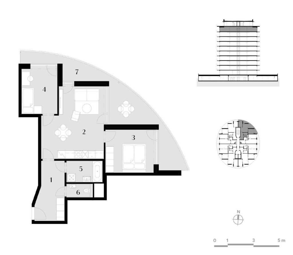 Půdorys bytu 3+kk, 66,5 m², 10. podlaží v rezidenci Zanzara - jednotka 10.V1.B