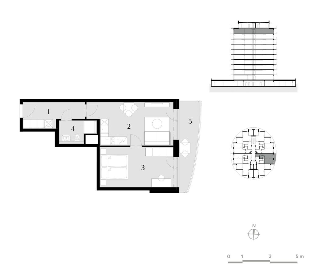 Půdorys bytu 2+kk, 47,3 m², 10. podlaží v rezidenci Zanzara - jednotka 10.V3.B