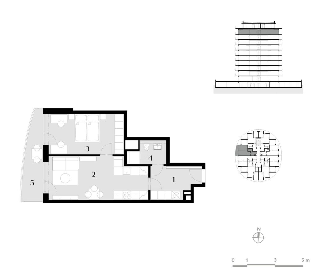 Půdorys bytu 2+kk, 51,1 m², 10. podlaží v rezidenci Zanzara - jednotka 10.Z2.B