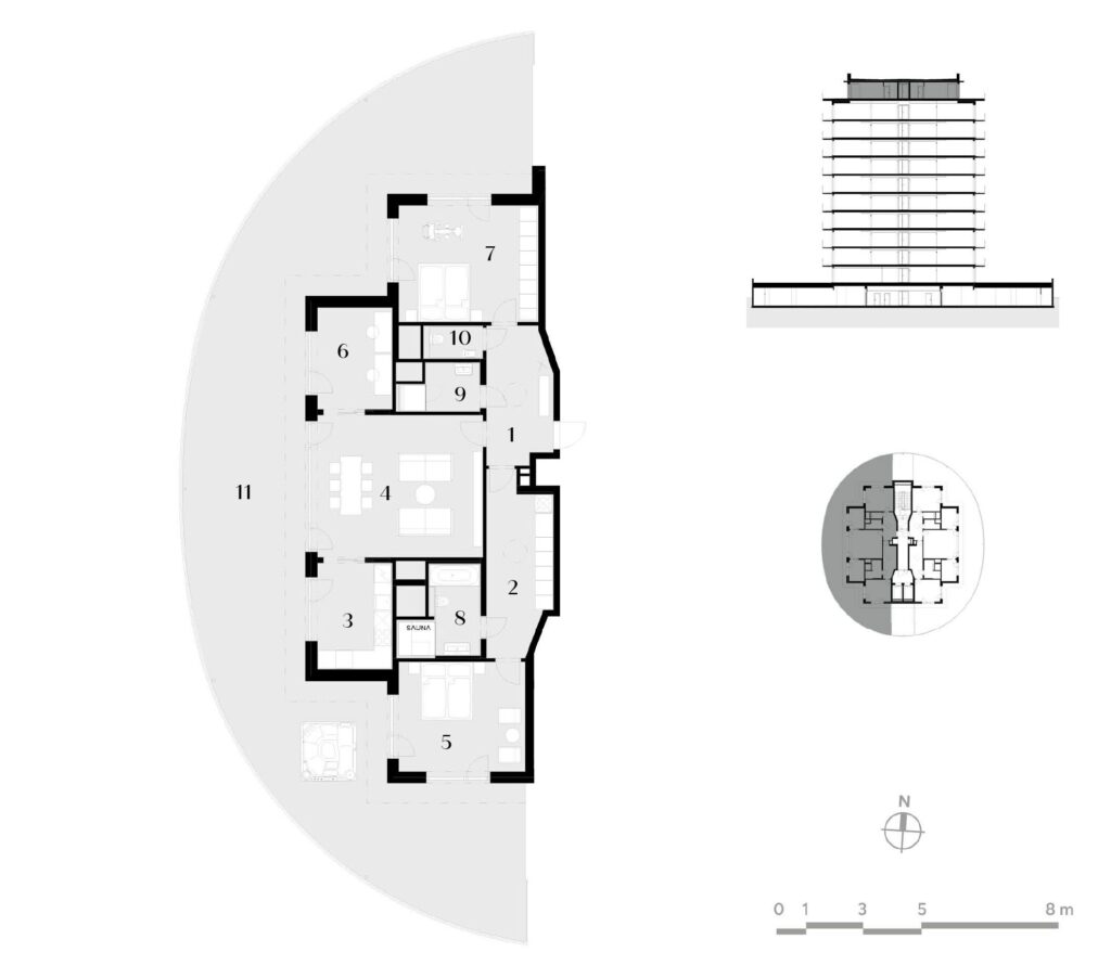 Půdorys bytu 4+1, 135,3 m², 11. podlaží v rezidenci Zanzara - jednotka 11.Z1.B