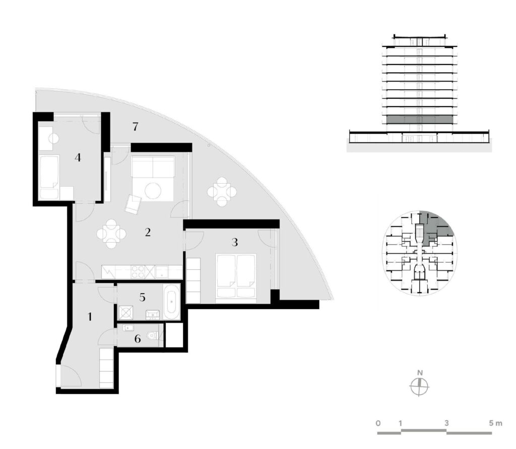 Půdorys bytu 3+kk, 66,5 m², 2. podlaží v rezidenci Zanzara - jednotka 2.V1.B
