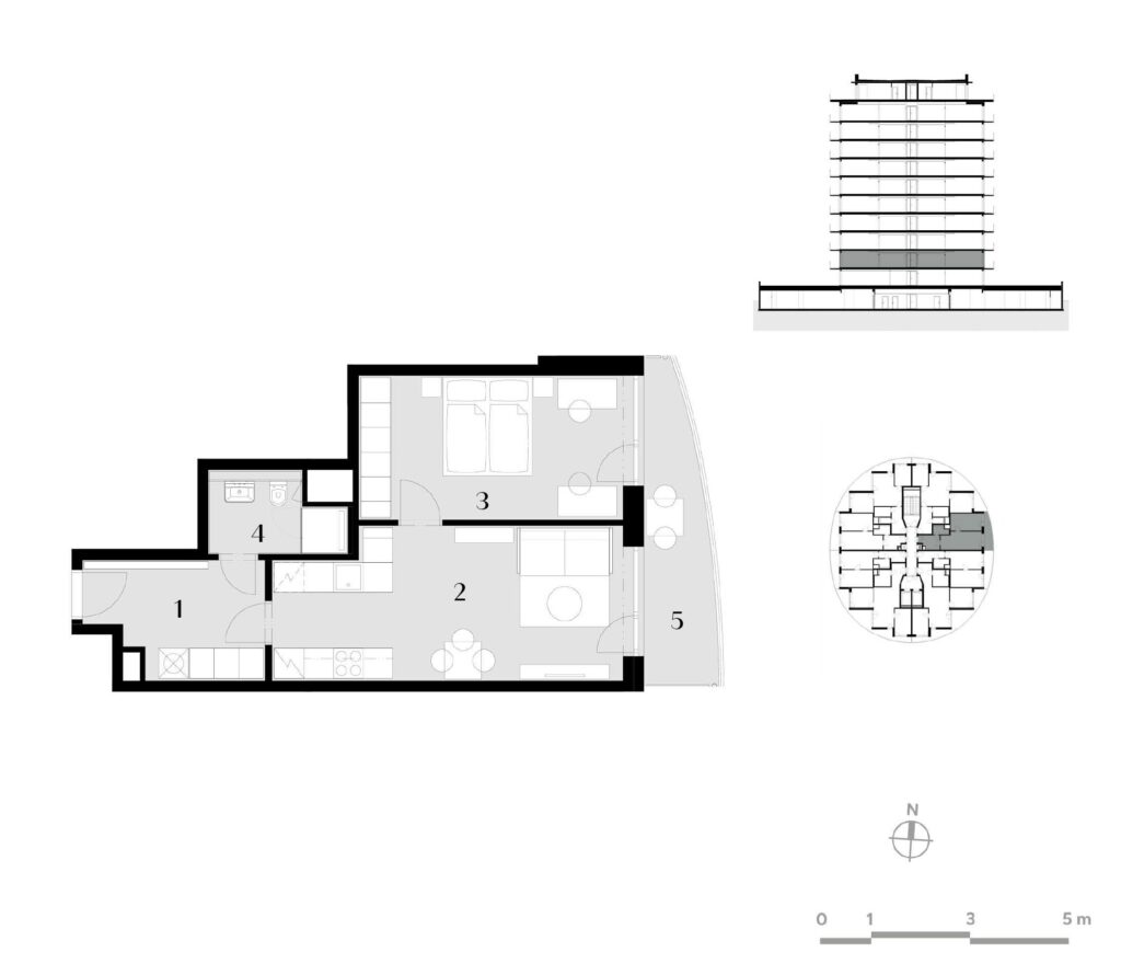 Půdorys bytu 2+kk, 51,2 m², 2. podlaží v rezidenci Zanzara - jednotka 2.V2.B