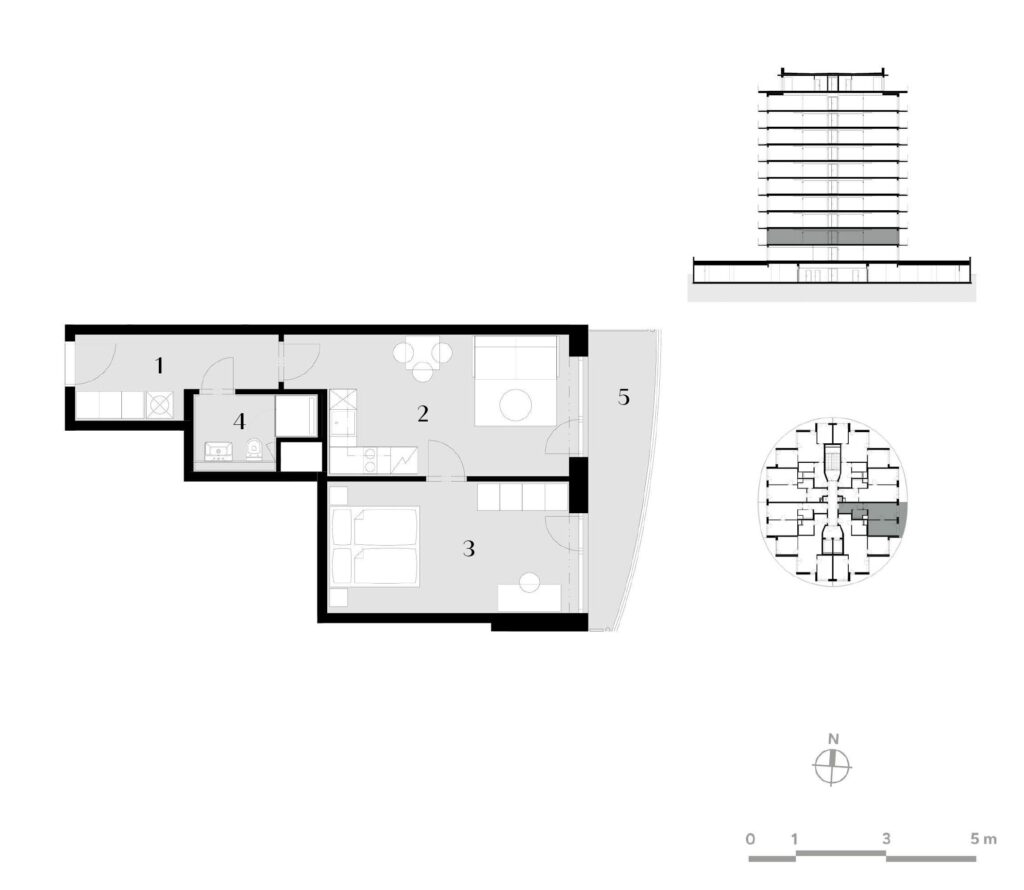 Půdorys bytu 2+kk, 47,3 m², 2. podlaží v rezidenci Zanzara - jednotka 2.V3.B