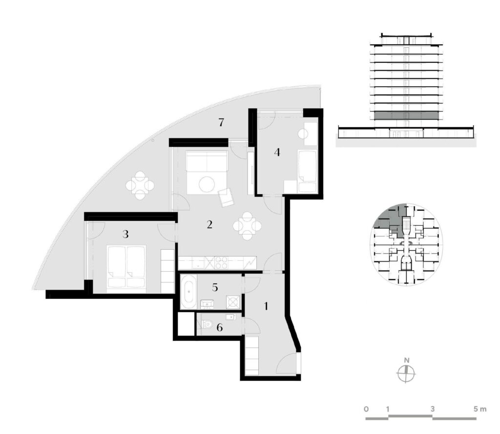 Půdorys bytu 3+kk, 66,5 m², 2. podlaží v rezidenci Zanzara - jednotka 2.Z1.B