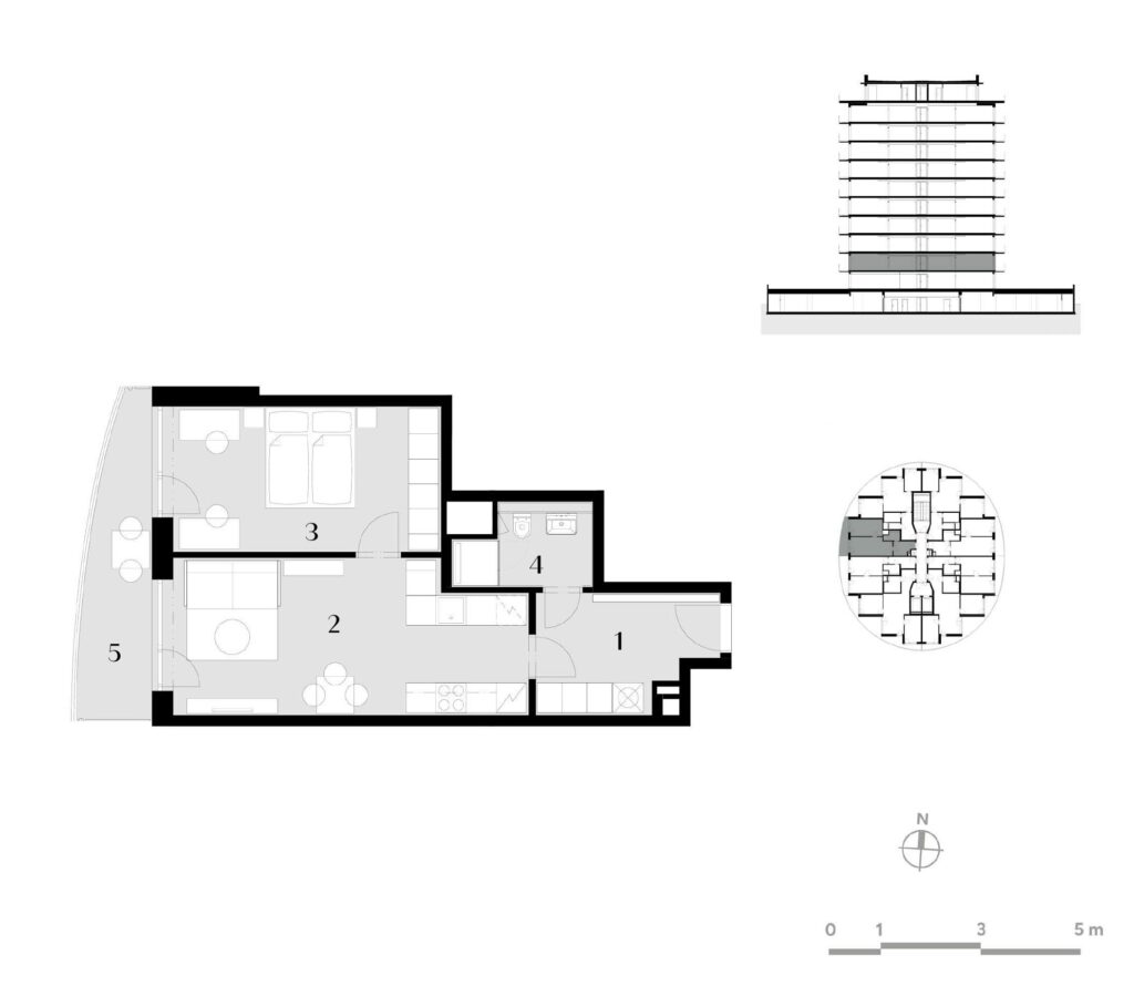 Půdorys bytu 2+kk, 51,1 m², 2. podlaží v rezidenci Zanzara - jednotka 2.Z2.B