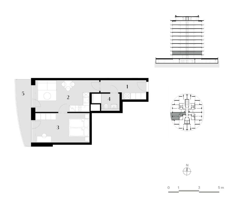 Půdorys bytu 2+kk, 47,3 m², 2. podlaží v rezidenci Zanzara - jednotka 2.Z3.B