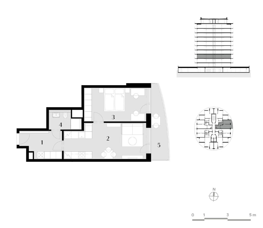 Půdorys bytu 2+kk, 51,2 m², 3. podlaží v rezidenci Zanzara - jednotka 3.V2.B