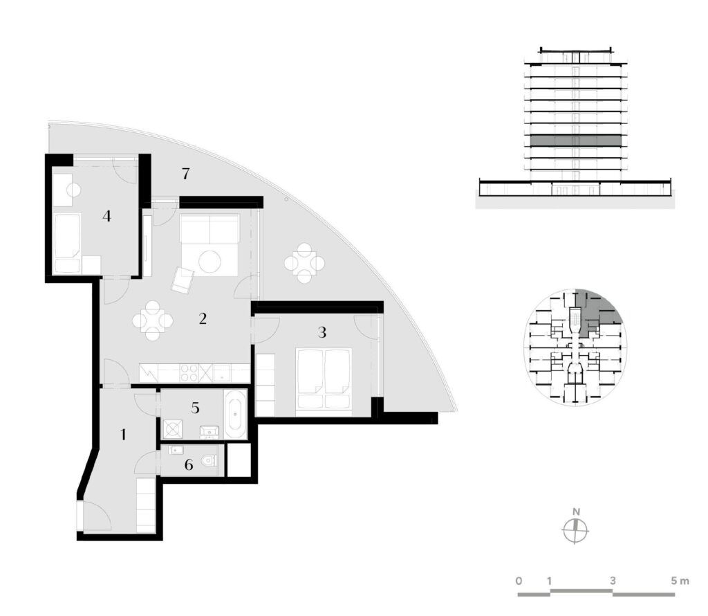 Půdorys bytu 3+kk, 66,5 m², 4. podlaží v rezidenci Zanzara - jednotka 4.V1.B
