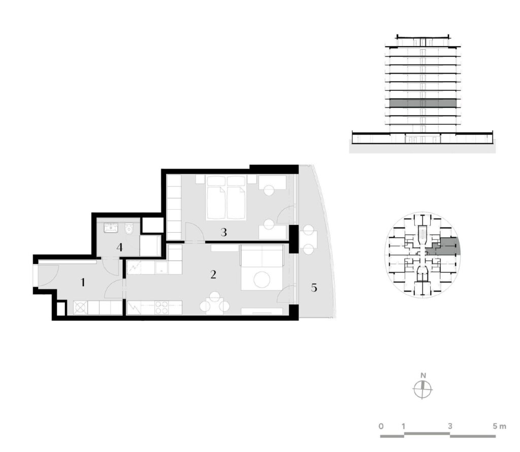 Půdorys bytu 2+kk, 51,2 m², 4. podlaží v rezidenci Zanzara - jednotka 4.V2.B