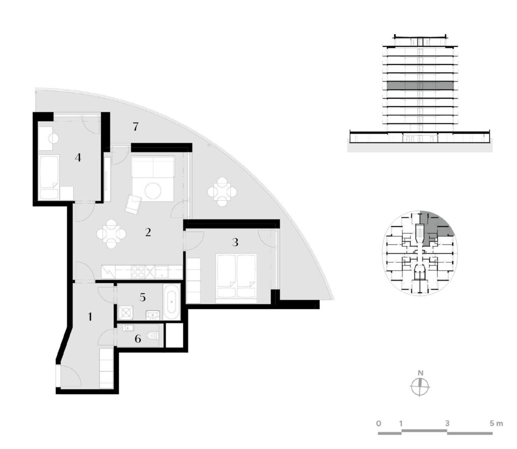 Půdorys bytu 3+kk, 66,5 m², 6. podlaží v rezidenci Zanzara - jednotka 6.V1.B