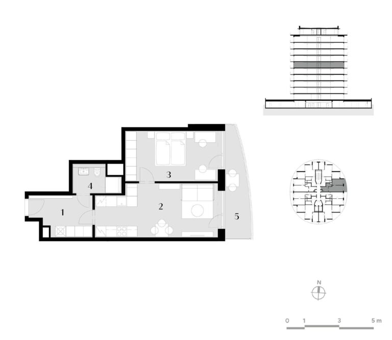 Půdorys bytu 2+kk, 51,2 m², 6. podlaží v rezidenci Zanzara - jednotka 6.V2.B