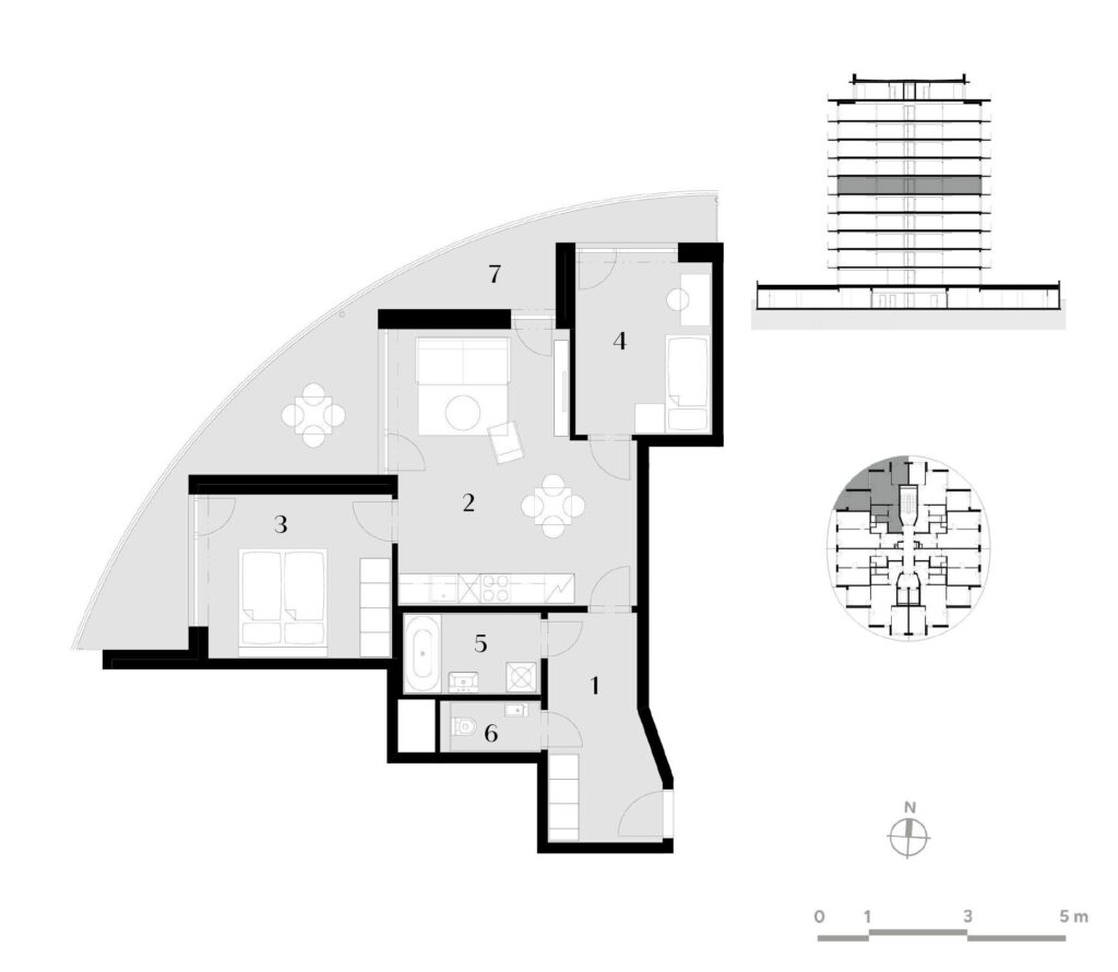 Půdorys bytu 3+kk, 66,5 m², 6. podlaží v rezidenci Zanzara - jednotka 6.Z1.B