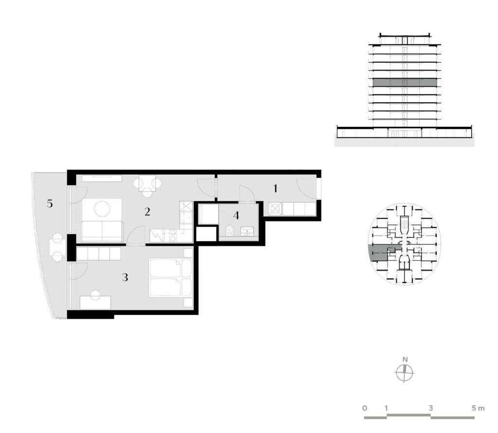 Půdorys bytu 2+kk, 47,3 m², 6. podlaží v rezidenci Zanzara - jednotka 6.Z3.B