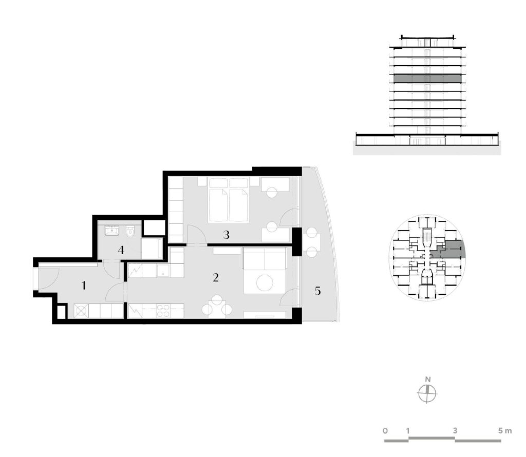 Půdorys bytu 2+kk, 51,2 m², 7. podlaží v rezidenci Zanzara - jednotka 7.V2.B