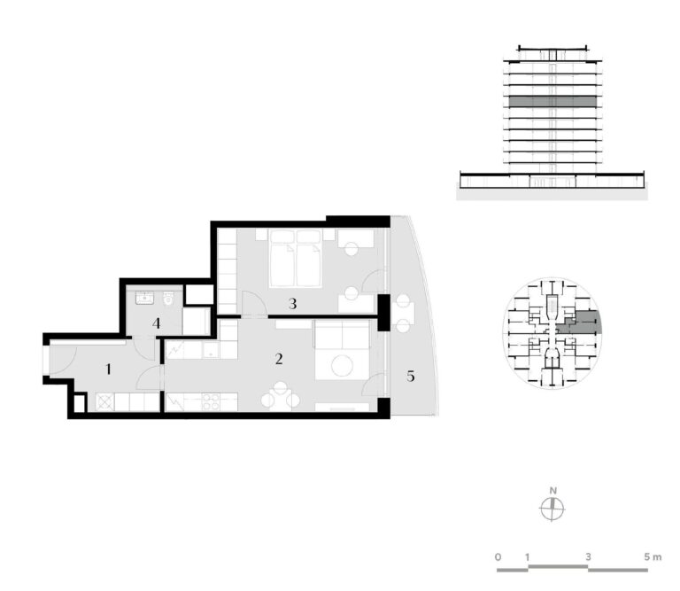 Půdorys bytu 2+kk, 51,2 m², 7. podlaží v rezidenci Zanzara - jednotka 7.V2.B
