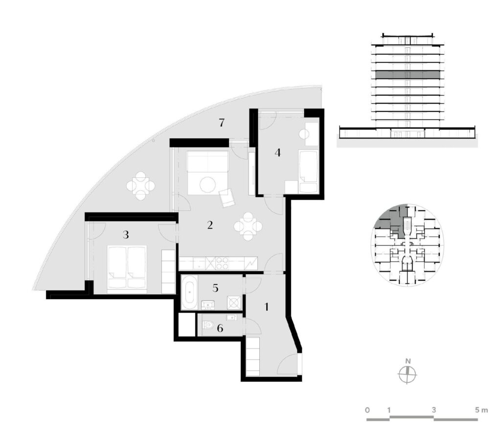 Půdorys bytu 3+kk, 66,5 m², 7. podlaží v rezidenci Zanzara - jednotka 7.Z1.B