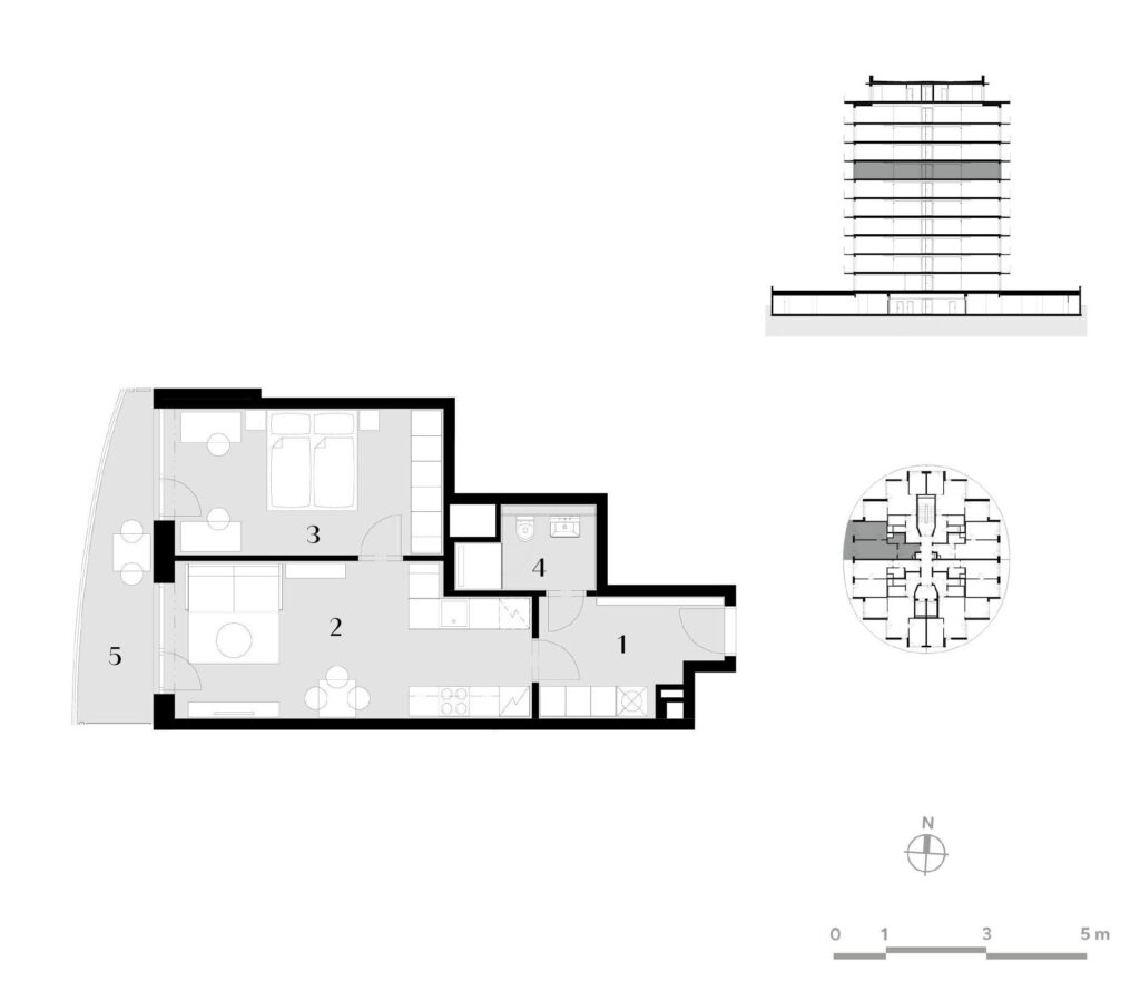 Půdorys bytu 2+kk, 51,1 m², 7. podlaží v rezidenci Zanzara - jednotka 7.Z2.A