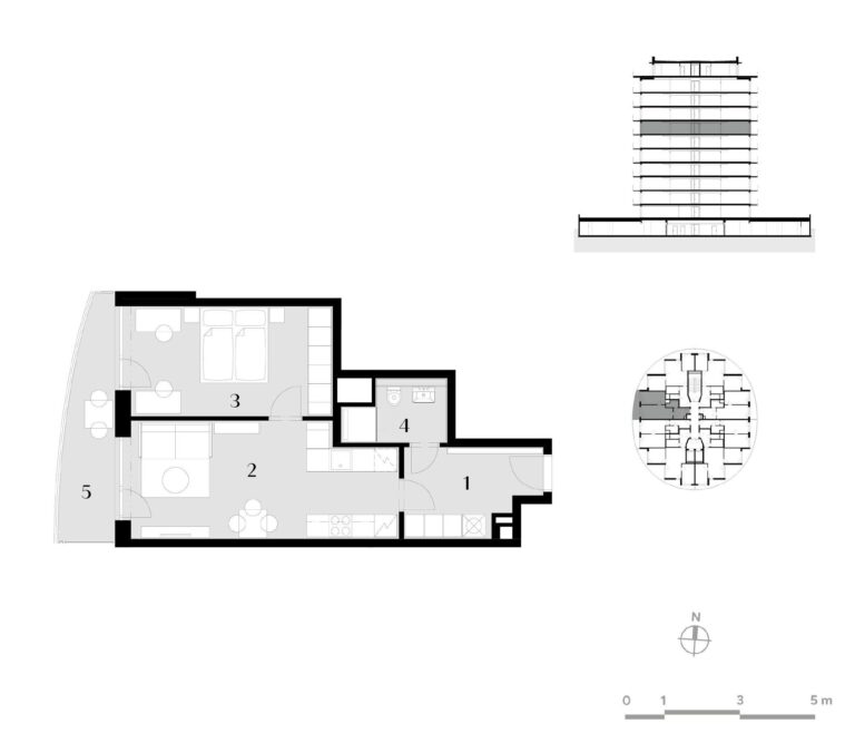 Půdorys bytu 2+kk, 51,1 m², 7. podlaží v rezidenci Zanzara - jednotka 7.Z2.A