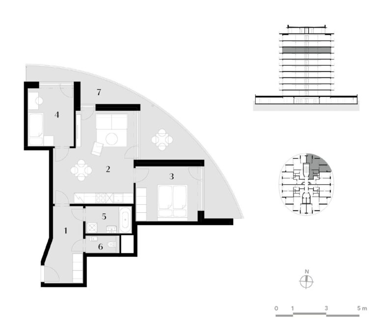 Půdorys bytu 3+kk, 66,5 m², 8. podlaží v rezidenci Zanzara - jednotka 8.V1.B
