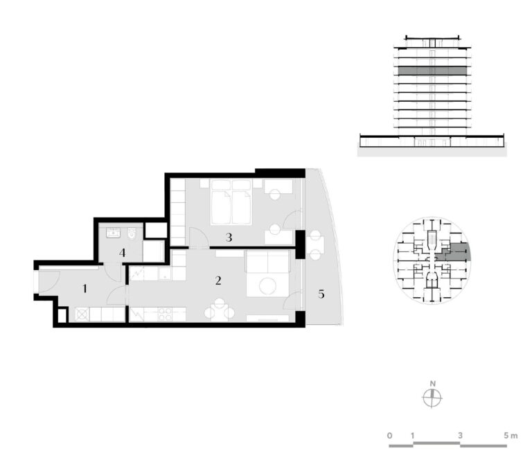 Půdorys bytu 2+kk, 51,2 m², 8. podlaží v rezidenci Zanzara - jednotka 8.V2.B
