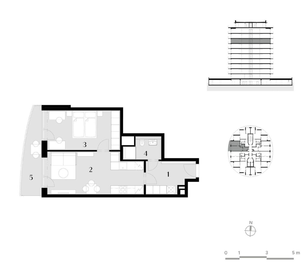 Půdorys bytu 2+kk, 51,1 m², 8. podlaží v rezidenci Zanzara - jednotka 8.Z2.B