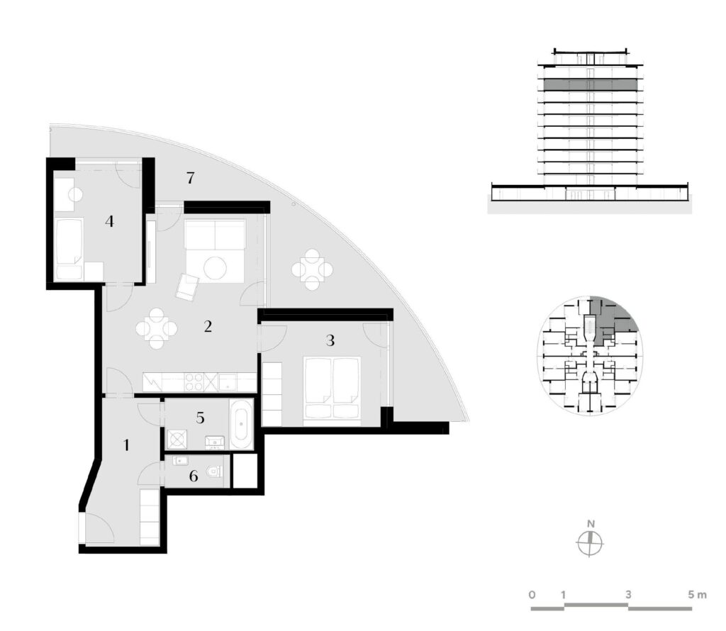 Půdorys bytu 3+kk, 66,5 m², 9. podlaží v rezidenci Zanzara - jednotka 9.V1.B
