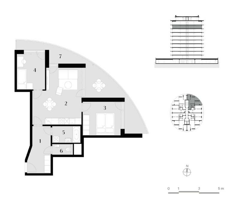 Půdorys bytu 3+kk, 66,5 m², 9. podlaží v rezidenci Zanzara - jednotka 9.V1.B