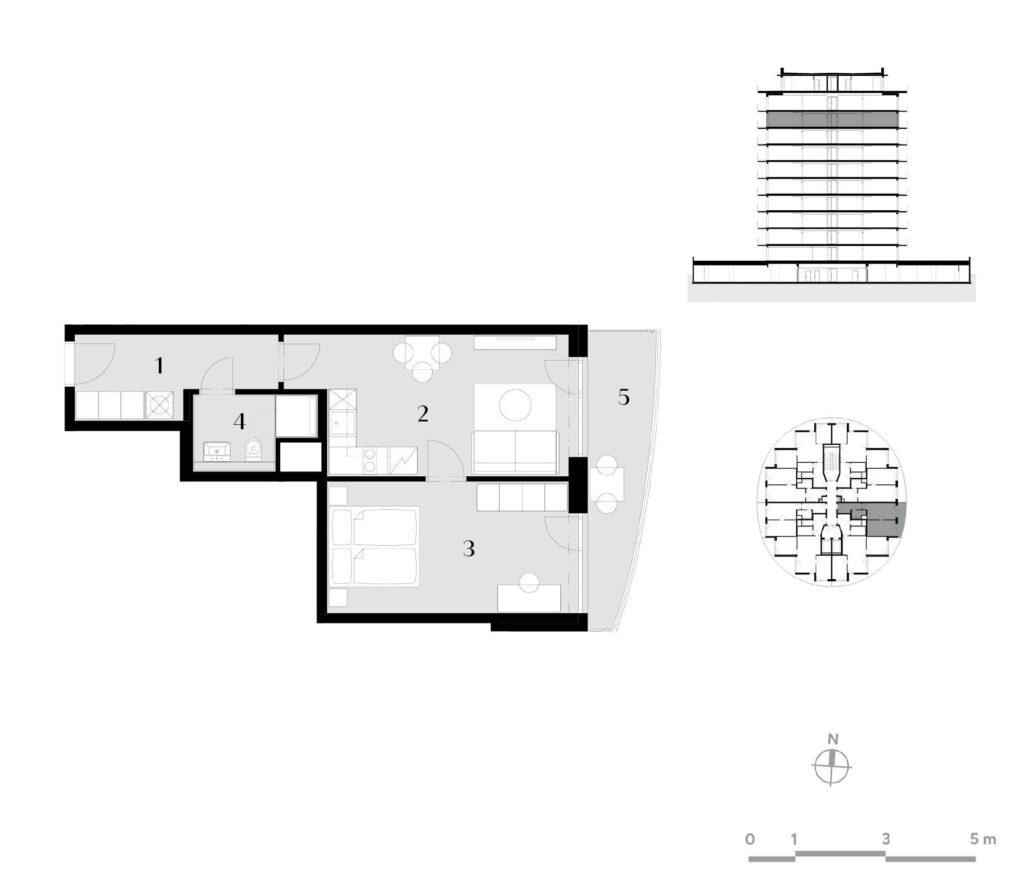 Půdorys bytu 2+kk, 47,3 m², 9. podlaží v rezidenci Zanzara - jednotka 9.V3.B
