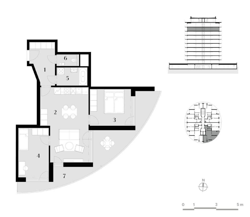 Půdorys bytu 3+kk, 71 m², 9. podlaží v rezidenci Zanzara - jednotka 9.V4.B