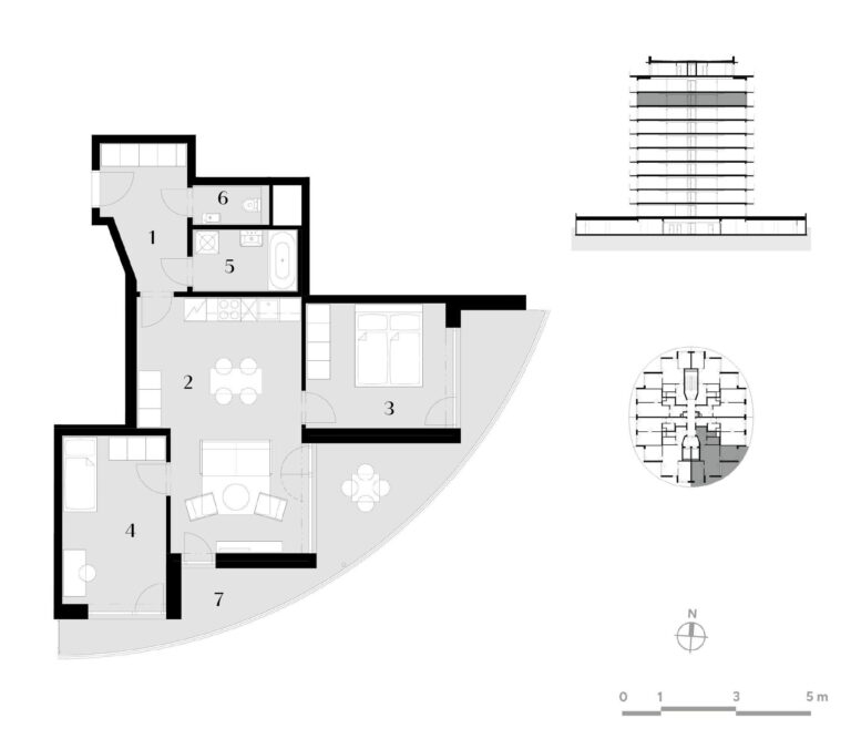 Půdorys bytu 3+kk, 71 m², 9. podlaží v rezidenci Zanzara - jednotka 9.V4.B