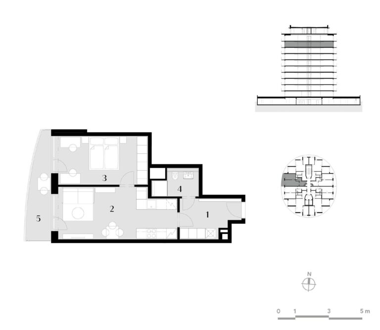 Půdorys bytu 2+kk, 51,1 m², 9. podlaží v rezidenci Zanzara - jednotka 9.Z2.B