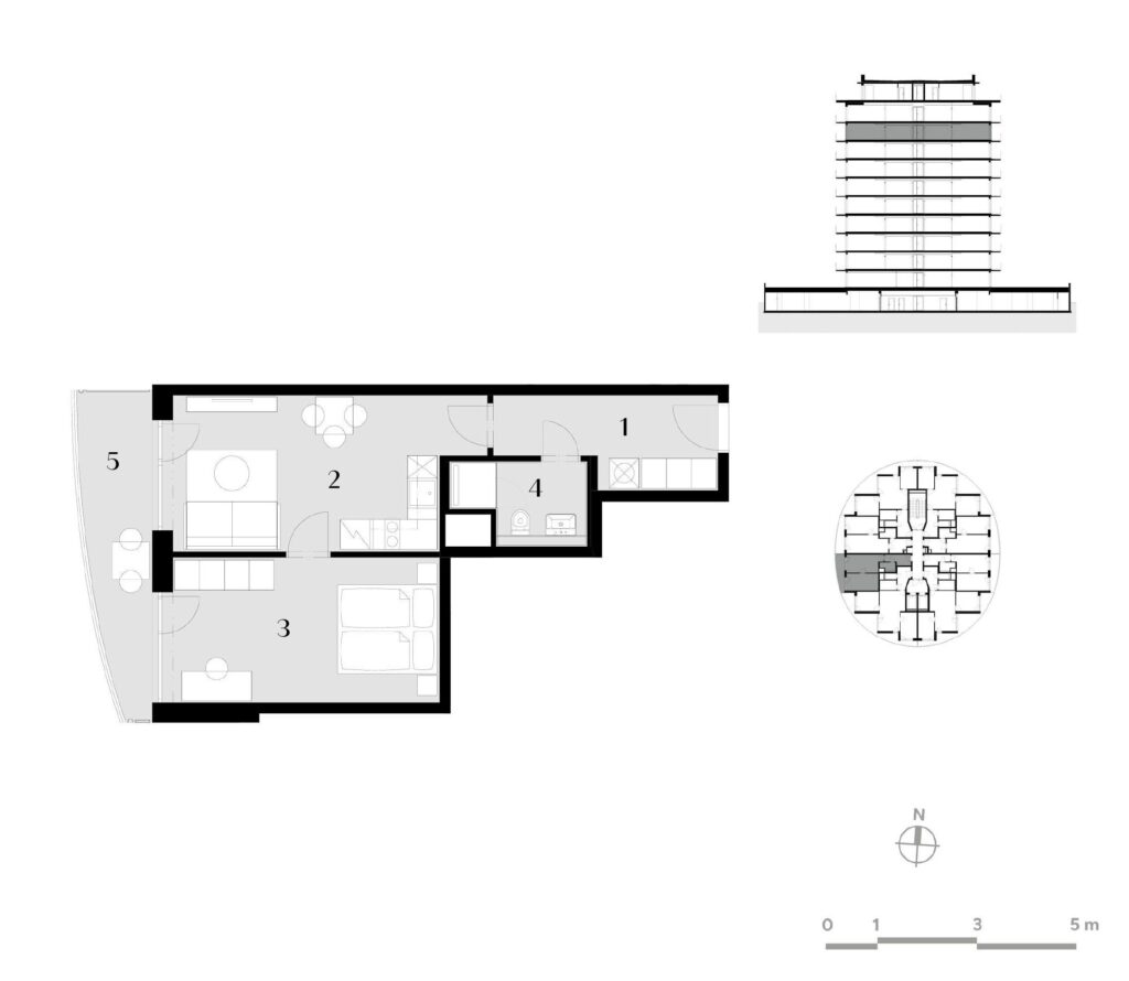 Půdorys bytu 2+kk, 47,3 m², 9. podlaží v rezidenci Zanzara - jednotka 9.Z3.B