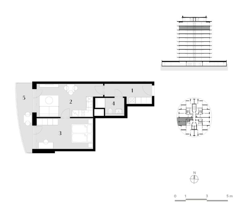 Půdorys bytu 2+kk, 47,3 m², 9. podlaží v rezidenci Zanzara - jednotka 9.Z3.B