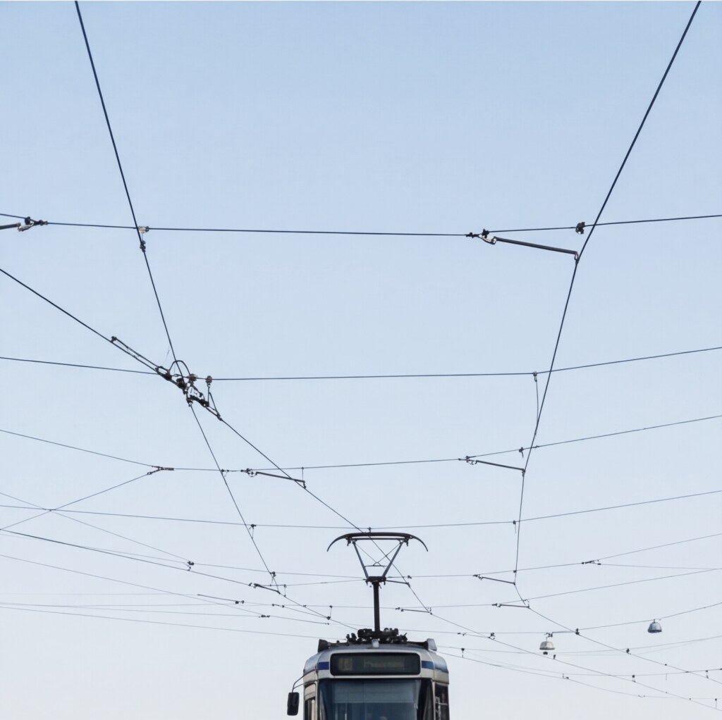 Tramvajové vedení nad ulicí v brněnském Komárově