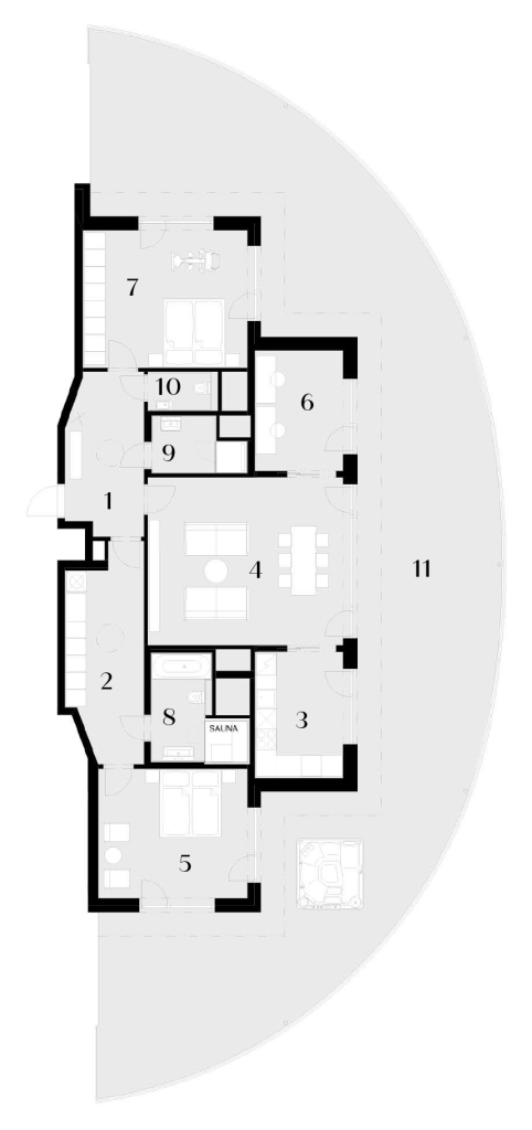 Půdorys penthousu v rezidenci Zanzara